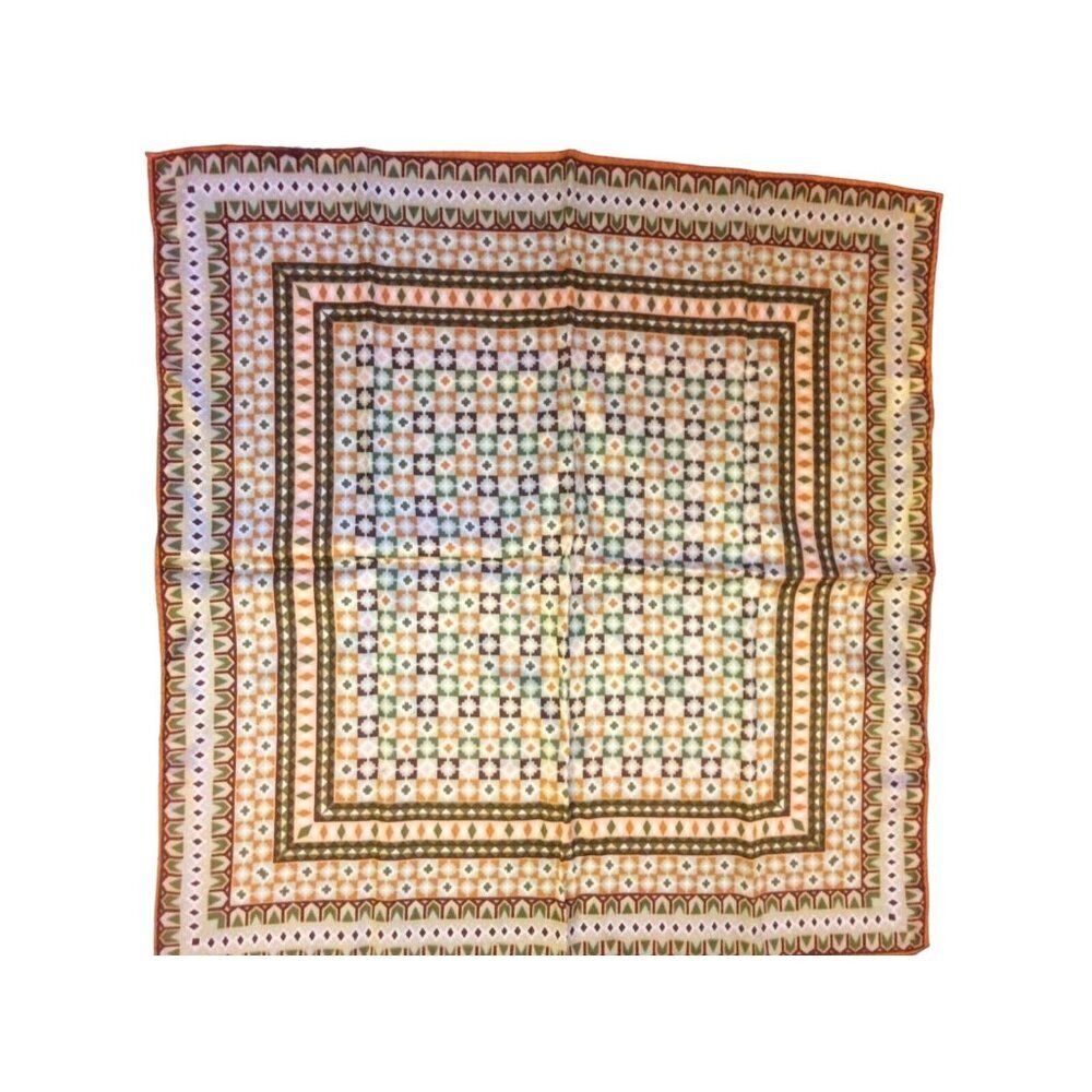 Vintage Japanese Acetate Scarf With Geometric Autumn Print